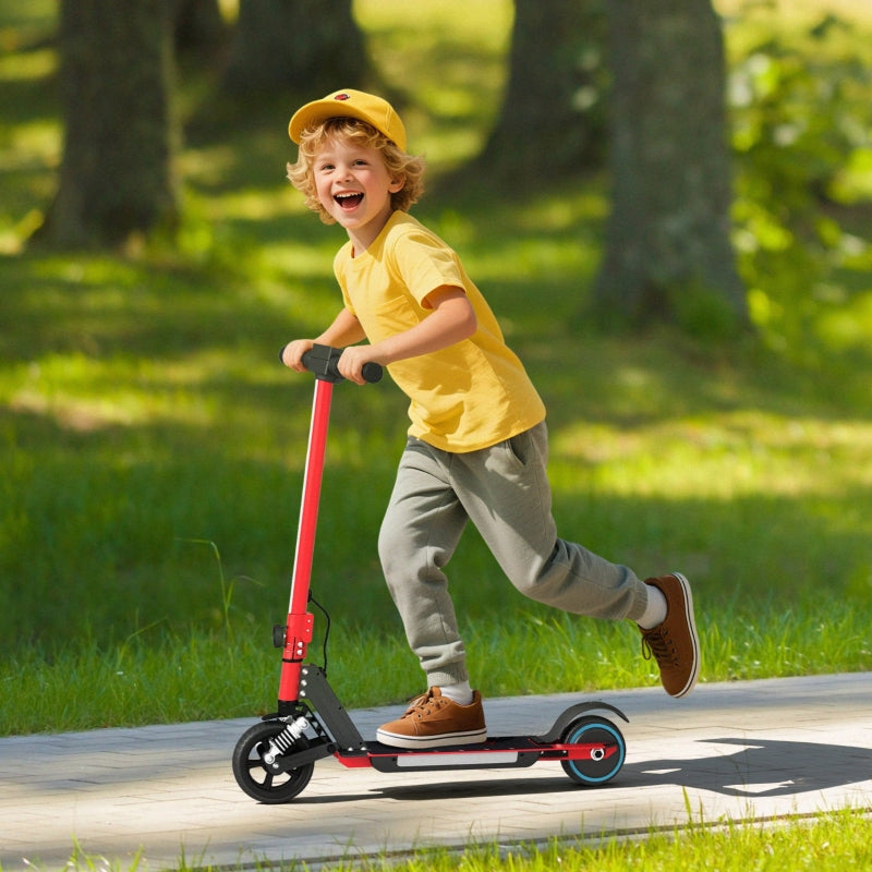 SPORTNOW Folding Electric Scooter for Kids, Dual Brakes, Front Suspension, LED Colourful Lights, Red