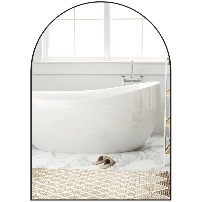 Curved Bathroom Mirror, 50 x 70 cm, Aluminum Frame, Black