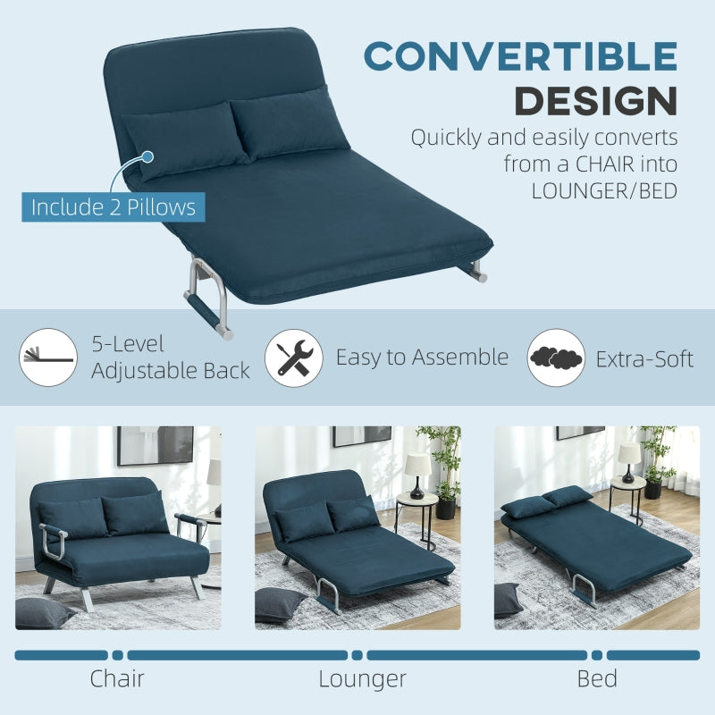 Two-Seater Click-Clack Sofa Bed, Convertible Sleeper Couch, Navy Blue