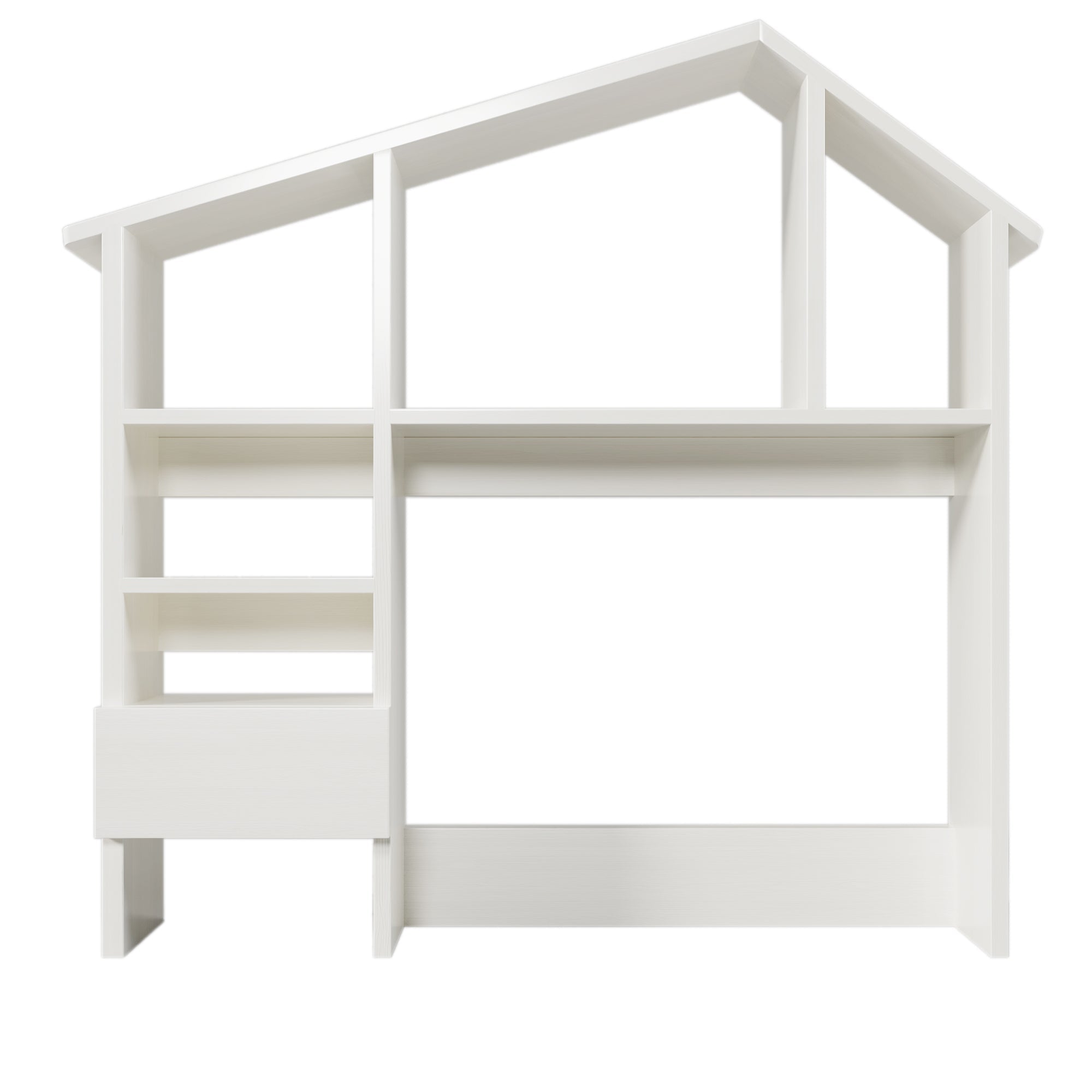 Wooden Shelf with Storage Space, Folding Bedside Table, Anti-Tip, White