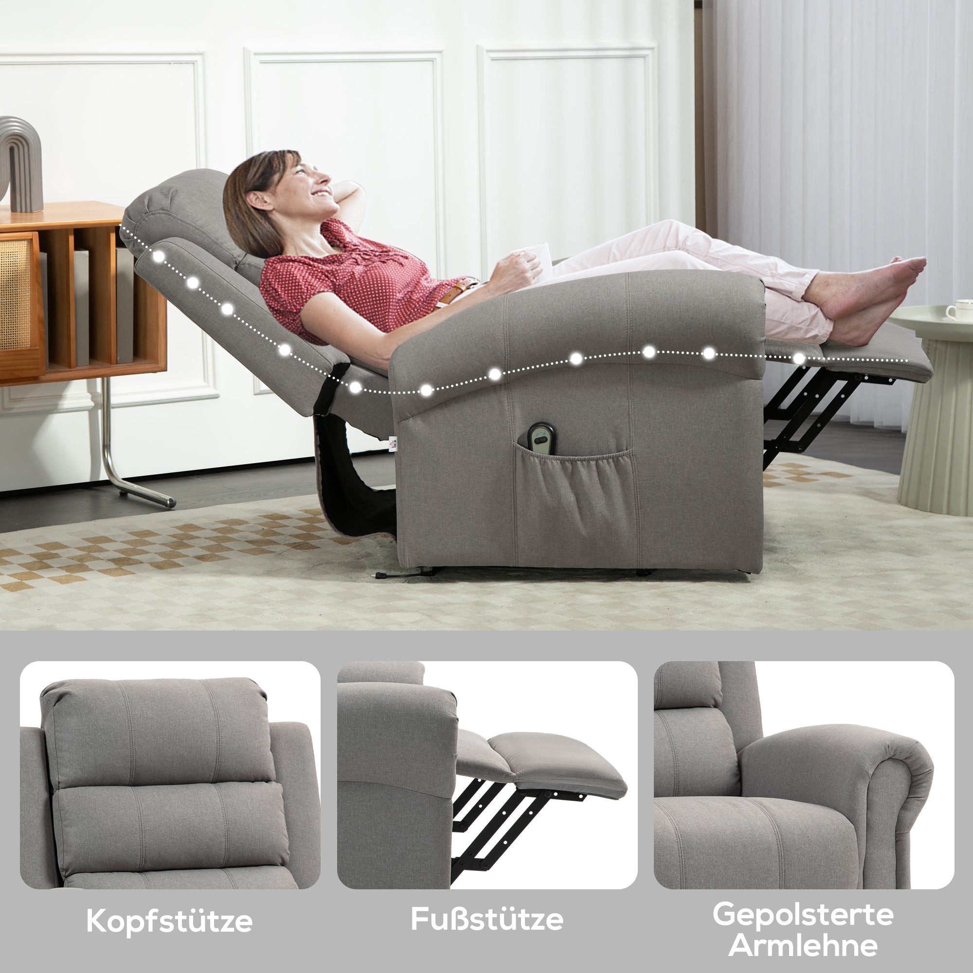 Electric TV Recliner Lift & Recline, Heat, Massage Chair Pocket Springs