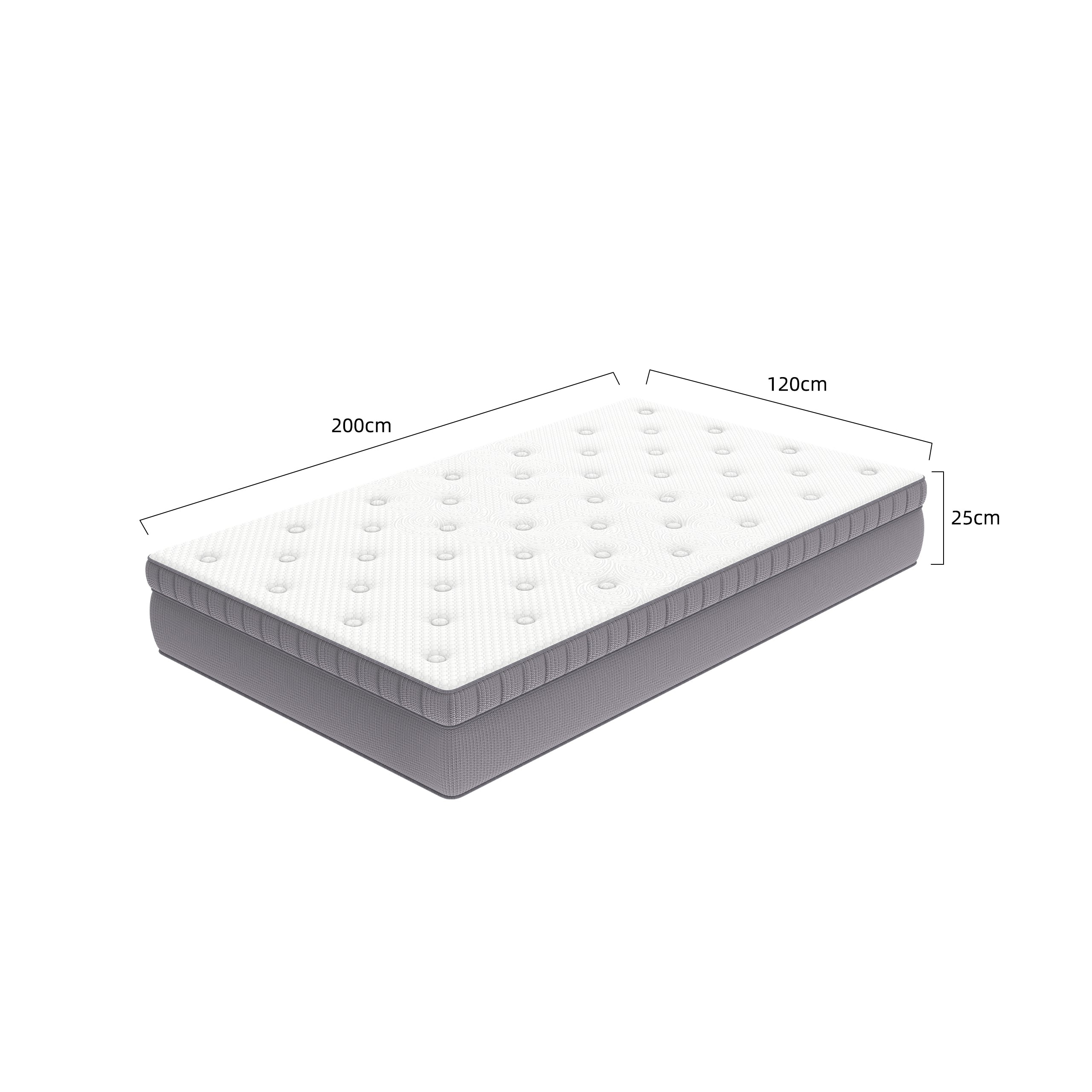 7-Zone Pocket Spring Mattress, 120x200 H3 Ergonomic with Comfort Foam, White