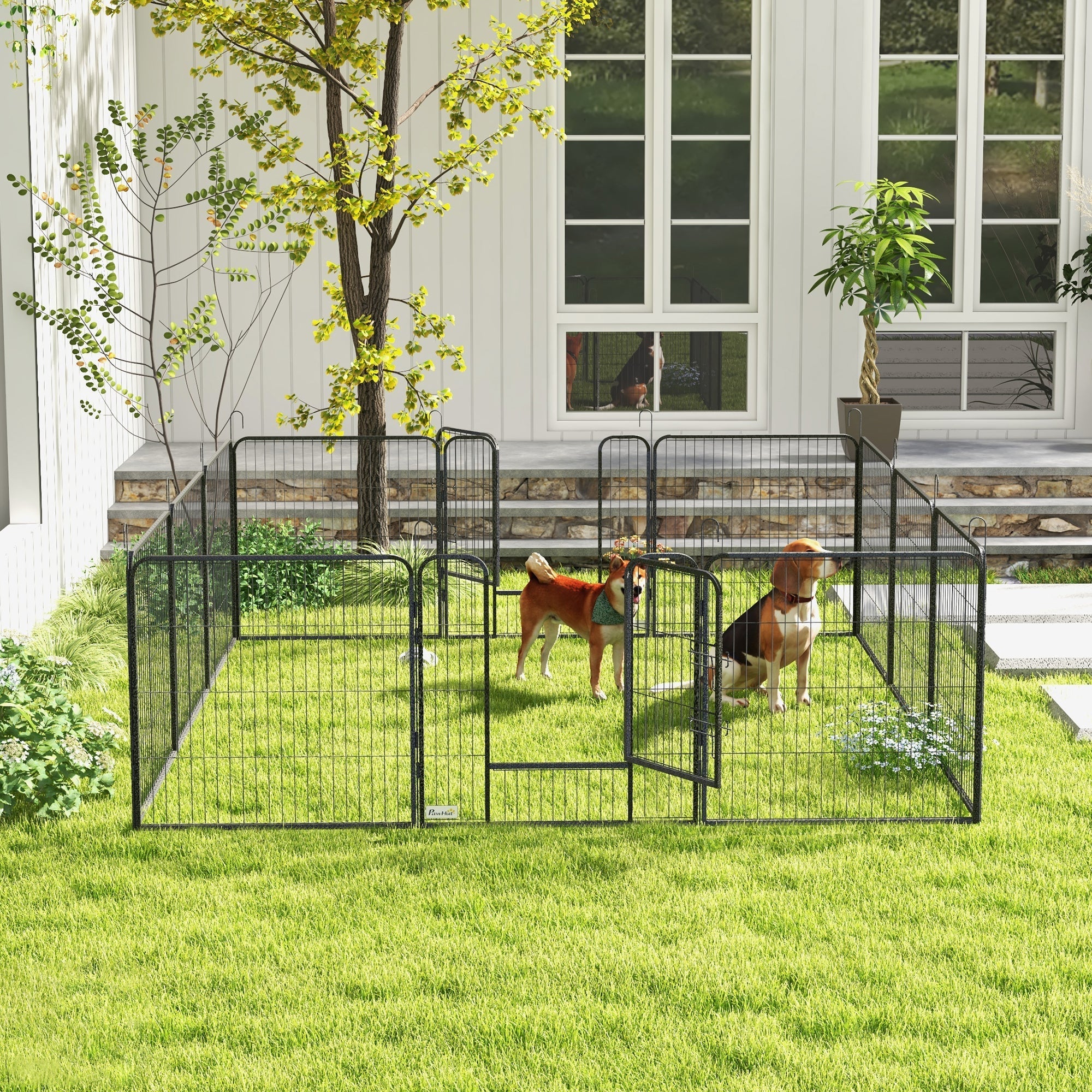 Puppy Playpen 12-Piece, 80cm High, Steel, Gray