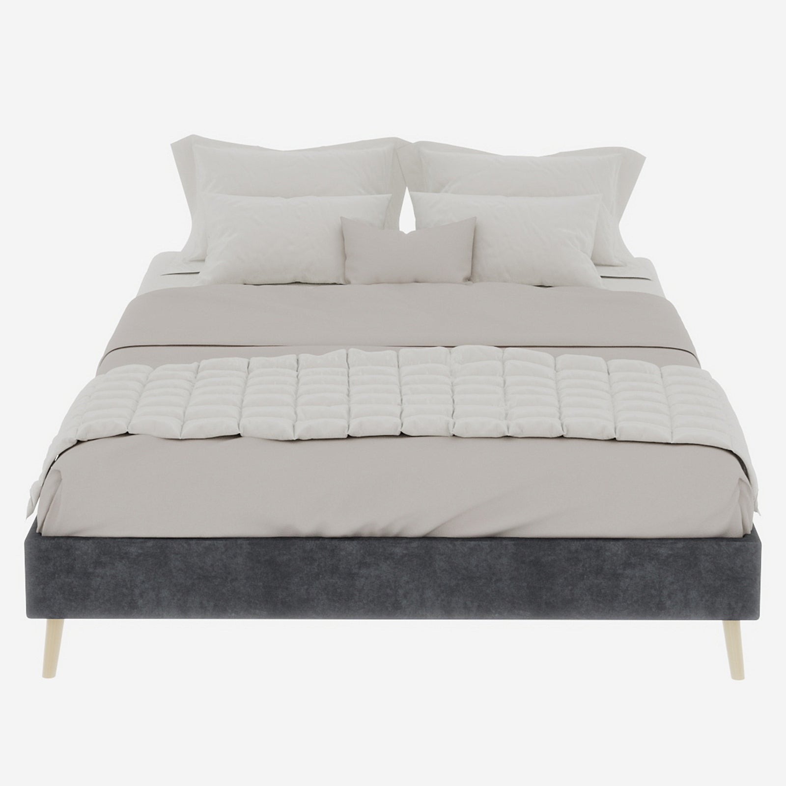 Modern Minimalist Bed Frame, 140x200 cm Low-Profile, Grey Dutch Velvet