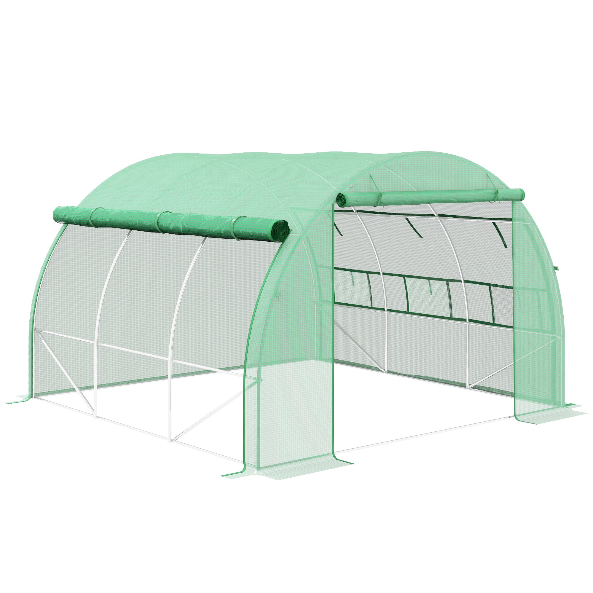 Polytunnel Greenhouse Walk-in Tent, Roll-up Sidewalls Zipped Door 6 Windows 3x3x2m, Green