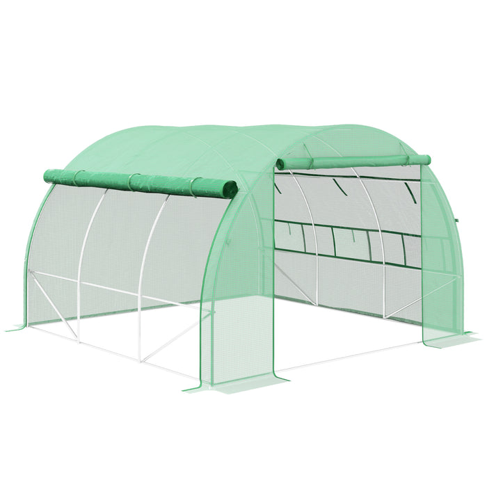 Polytunnel Greenhouse Walk-in Tent, Roll-up Sidewalls Zipped Door 6 Windows 3x3x2m, Green