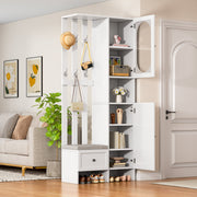Compact Wardrobe Set with 2 Cabinets, Tempered Glass, Shoe Bench & Cushion, White