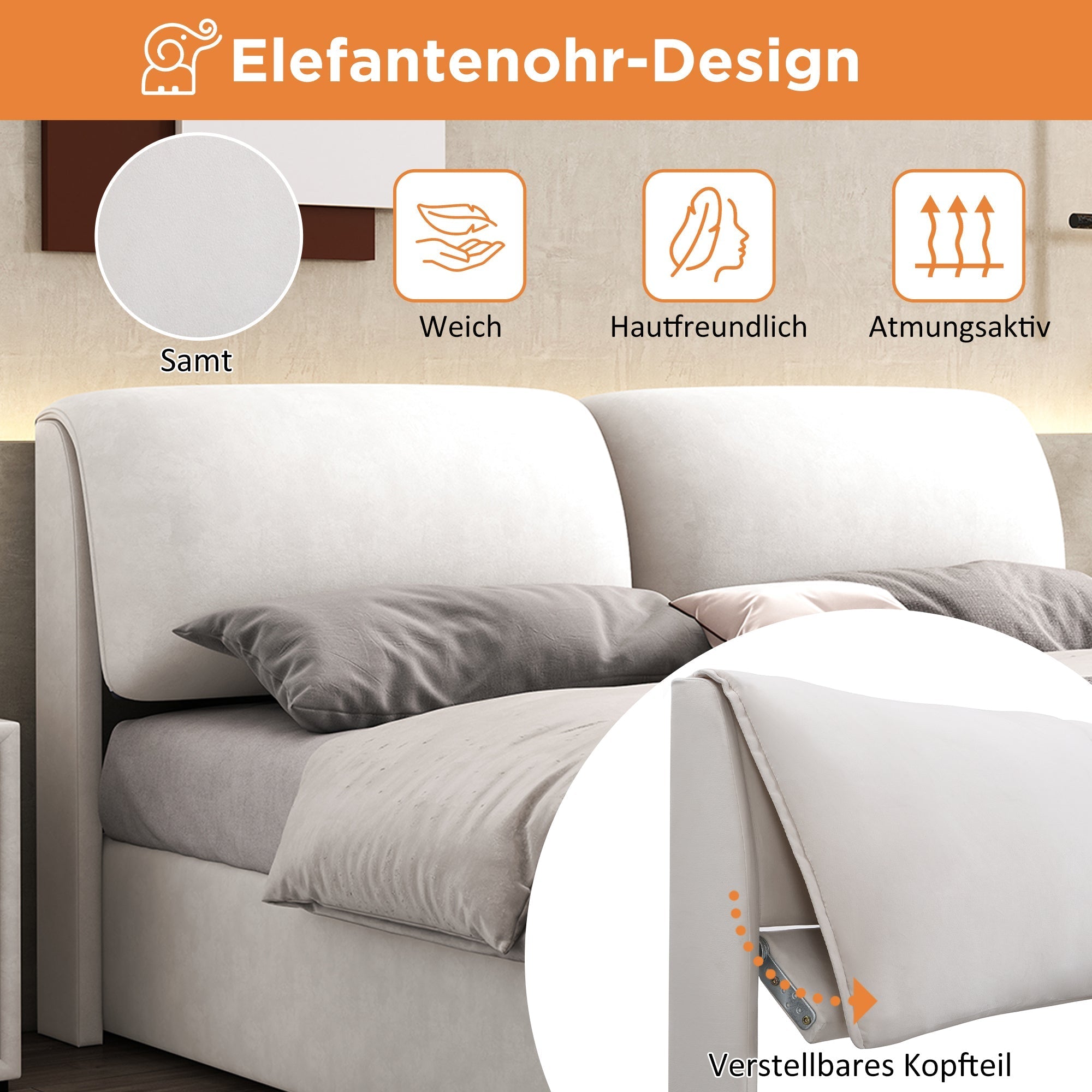 Upholstered Bed 180x200cm Hydraulic Storage 3 Drawers - Velvet Beige