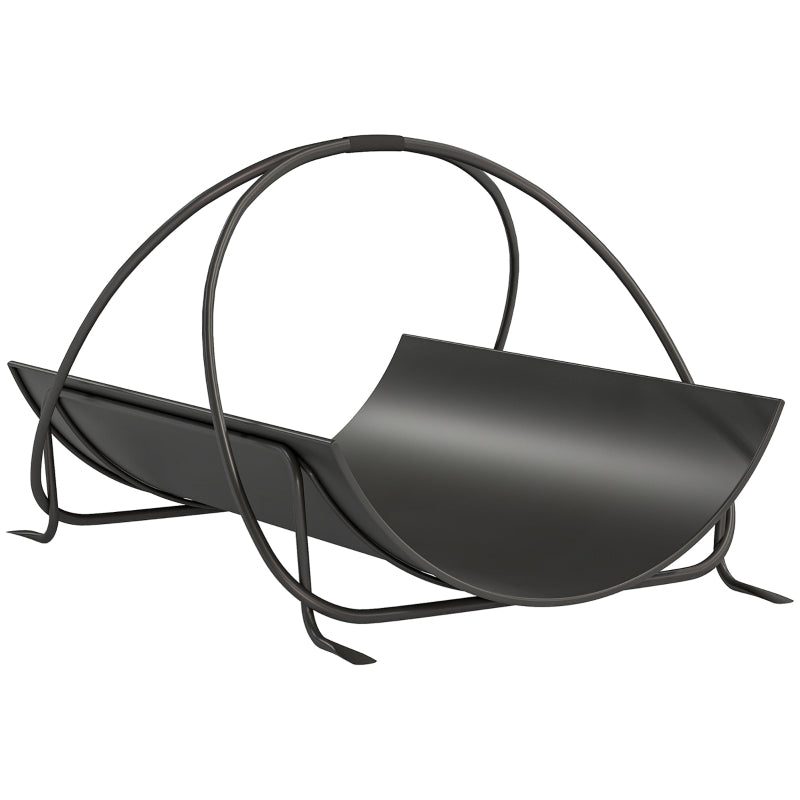 Indoor Firewood Rack Geometric Metal Handle 51x38x33cm - Black