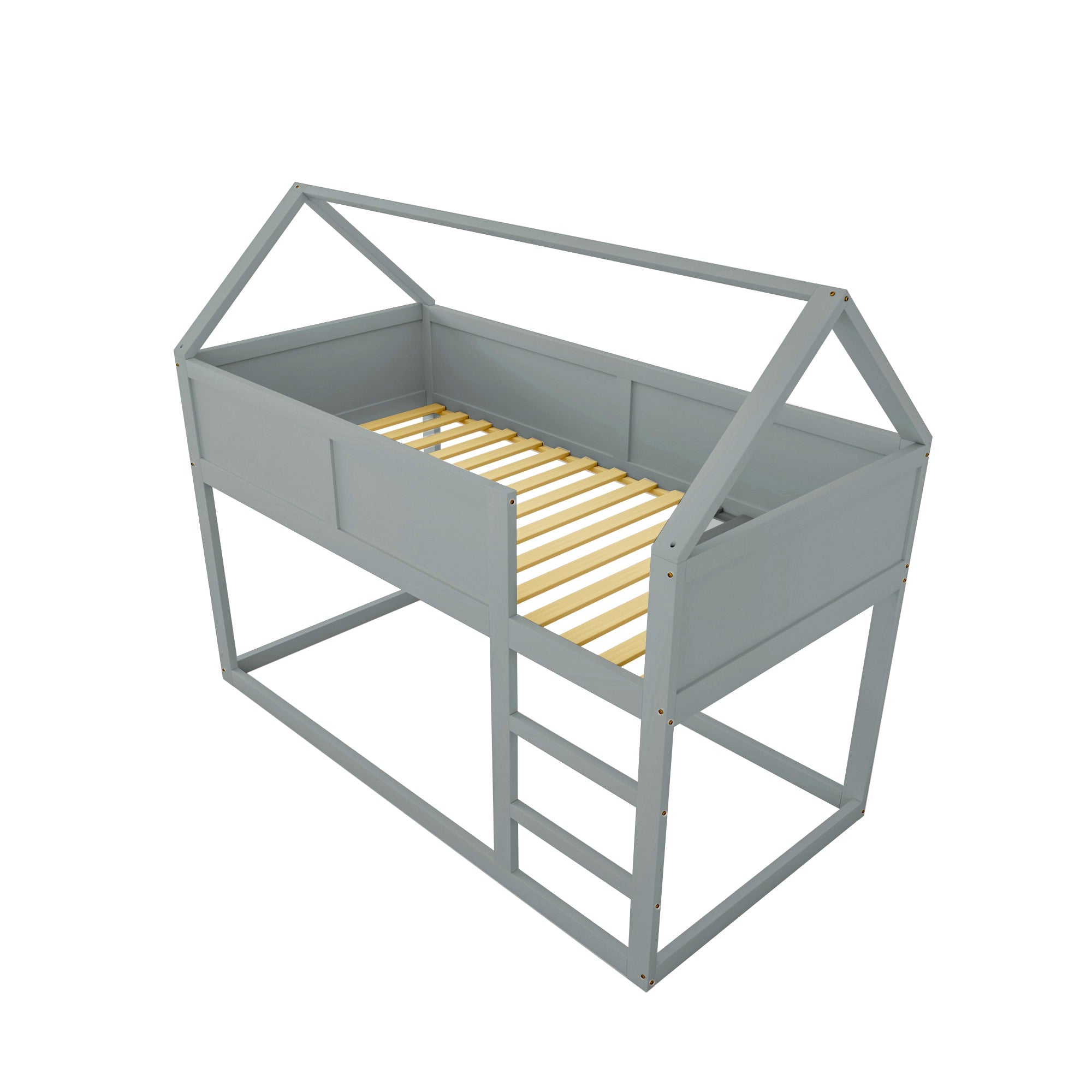 Bunk Bed, Low Single with Stairs, Solid Wood, Grey