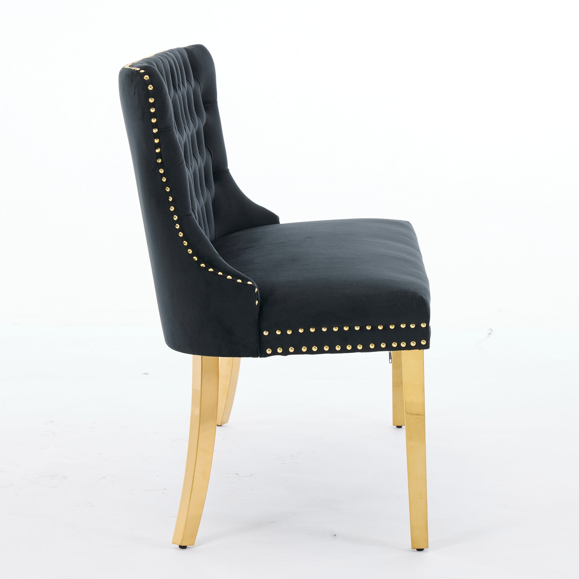 Velvet Dining Loveseat Bench, 2-Seat Tufted Wing Back Gold-Plated Steel Legs, Black Velvet