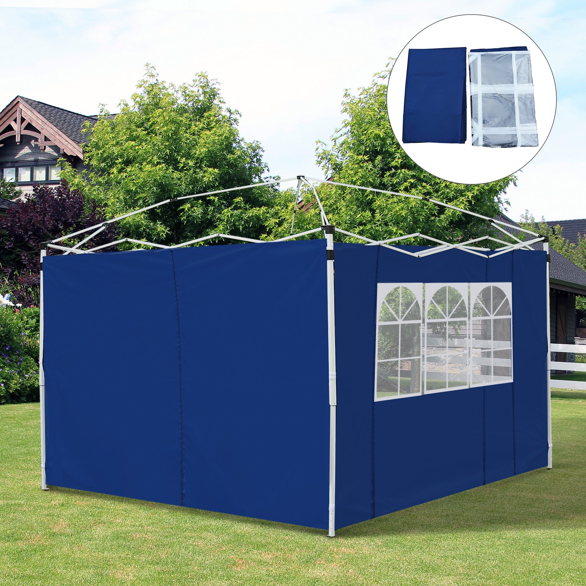 3m Gazebo Side Panel Wall with Window, Replaceable Blue