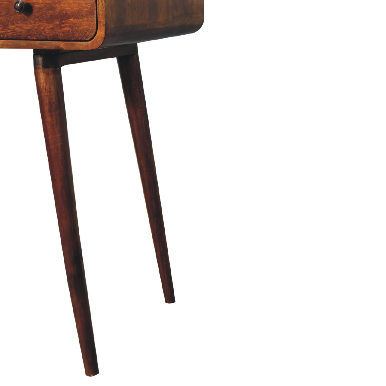 Solid Wood Writing Desk, Curved 1 Drawer 1 Shelf, Chestnut Brown