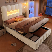 Upholstered Bed 90x200cm Hydraulic LED Adjustable Headboard Beige Velvet