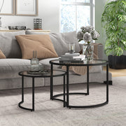 Couchtisch-Set 2-teilig, stapelbare Beistelltische, Stahl Schwarz & Sicherheitsglas