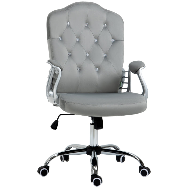 Work Chair, Diamante Back, Velvet-Feel Grey