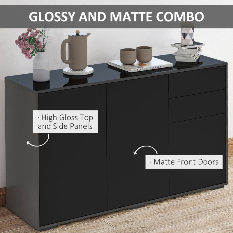 High Gloss Side Cabinet Push-Open 2 Drawers 2 Cabinets Black