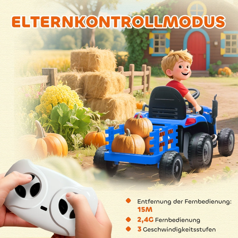 Electric Children's Tractor with Remote Control and Soft Start, Blue