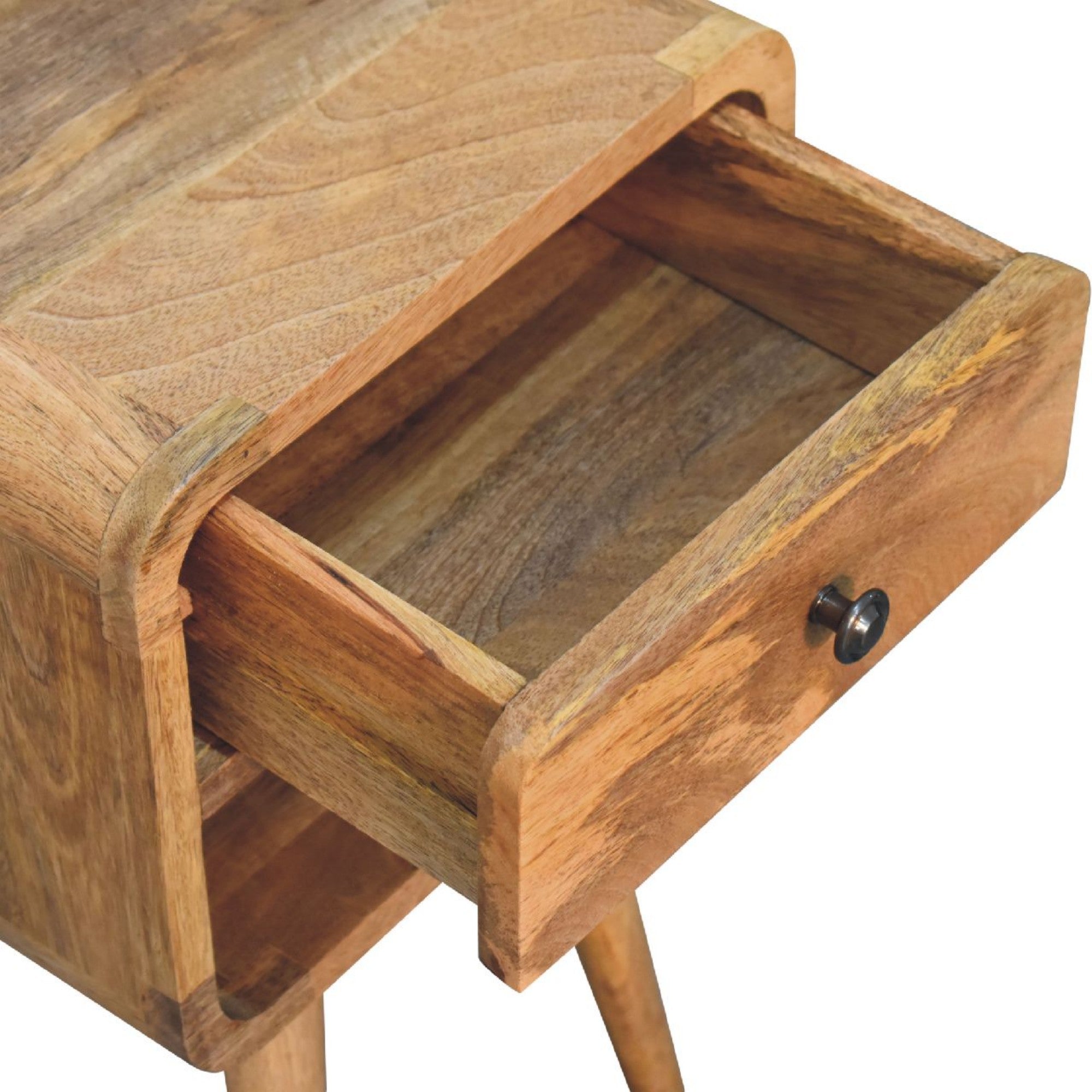 Solid Wood Bedside, Curve Lower with 1 Drawer and Open Slot, Oak-ish