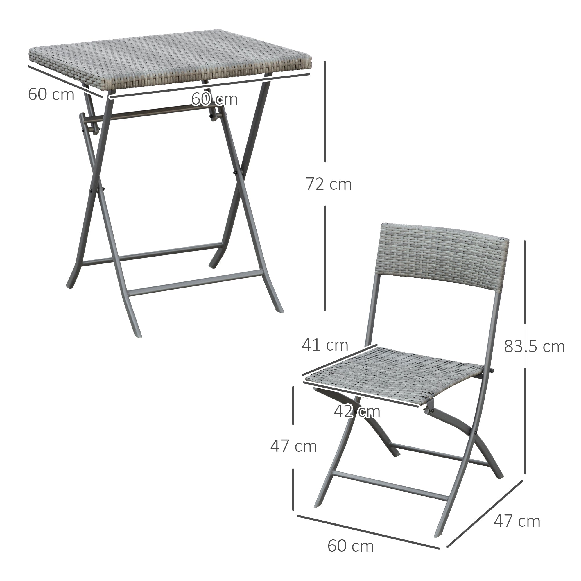 Polyrattan Bistro-Set, Gartenmöbel für 2 Personen, Grau
