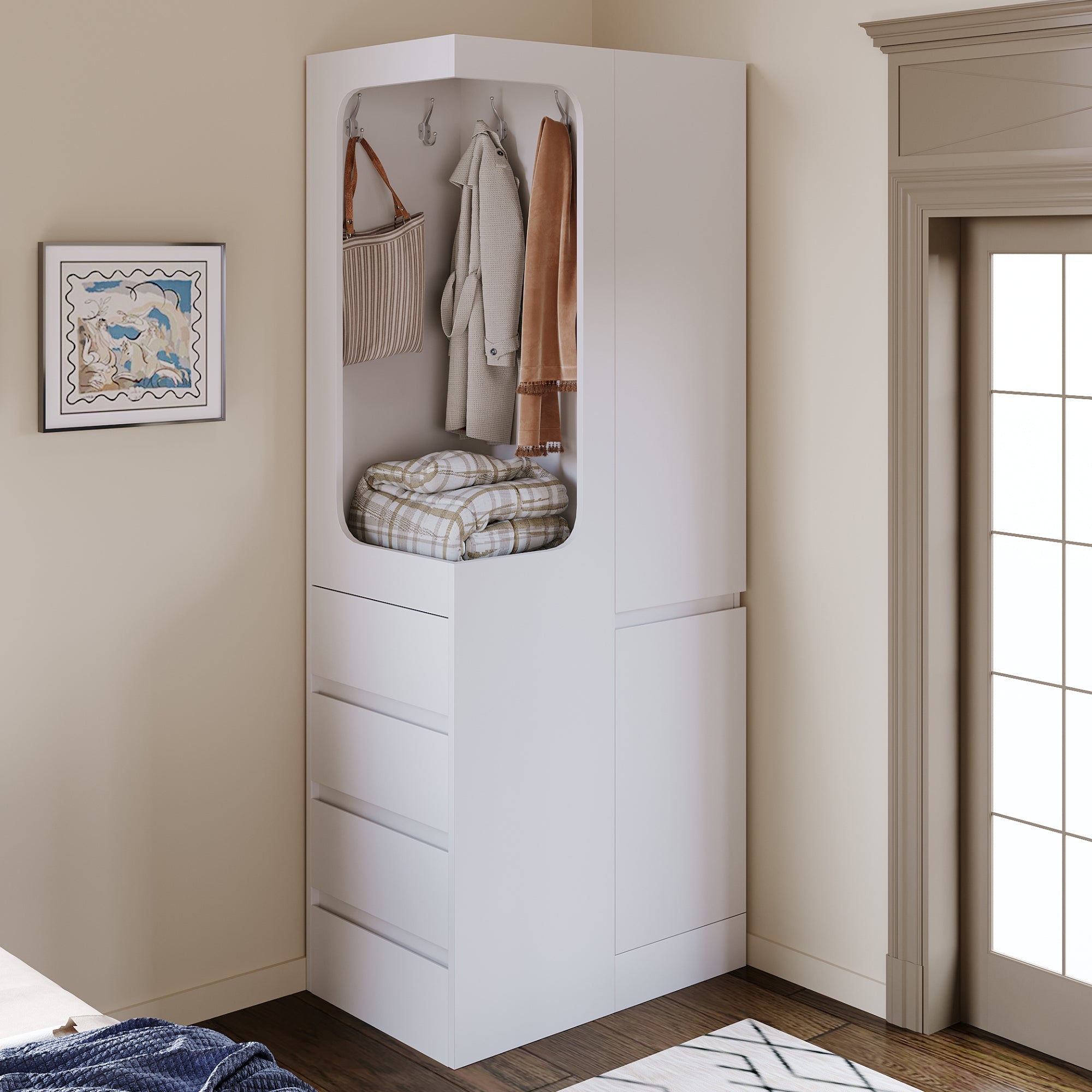 Wardrobe 70x40x170cm Drawers Storage Open Area Single Door, White