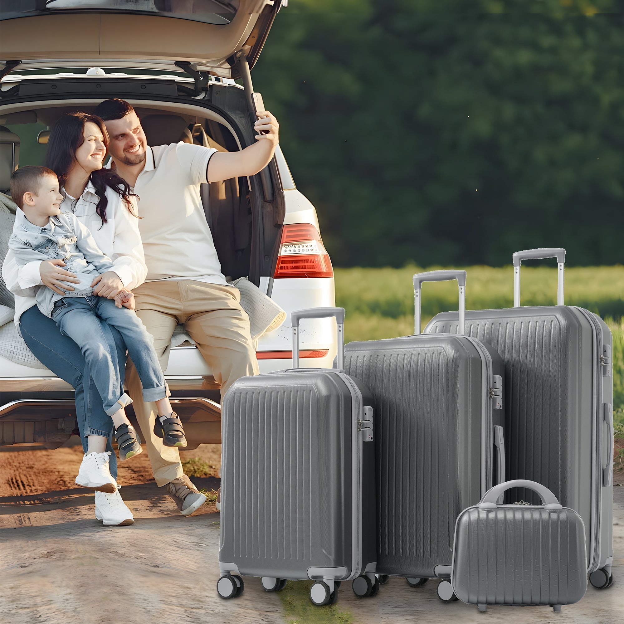 Luggage Set S&M&L&XL, Telescopic Handles, 360° Double Wheels, TSA Lock, Hard Shell