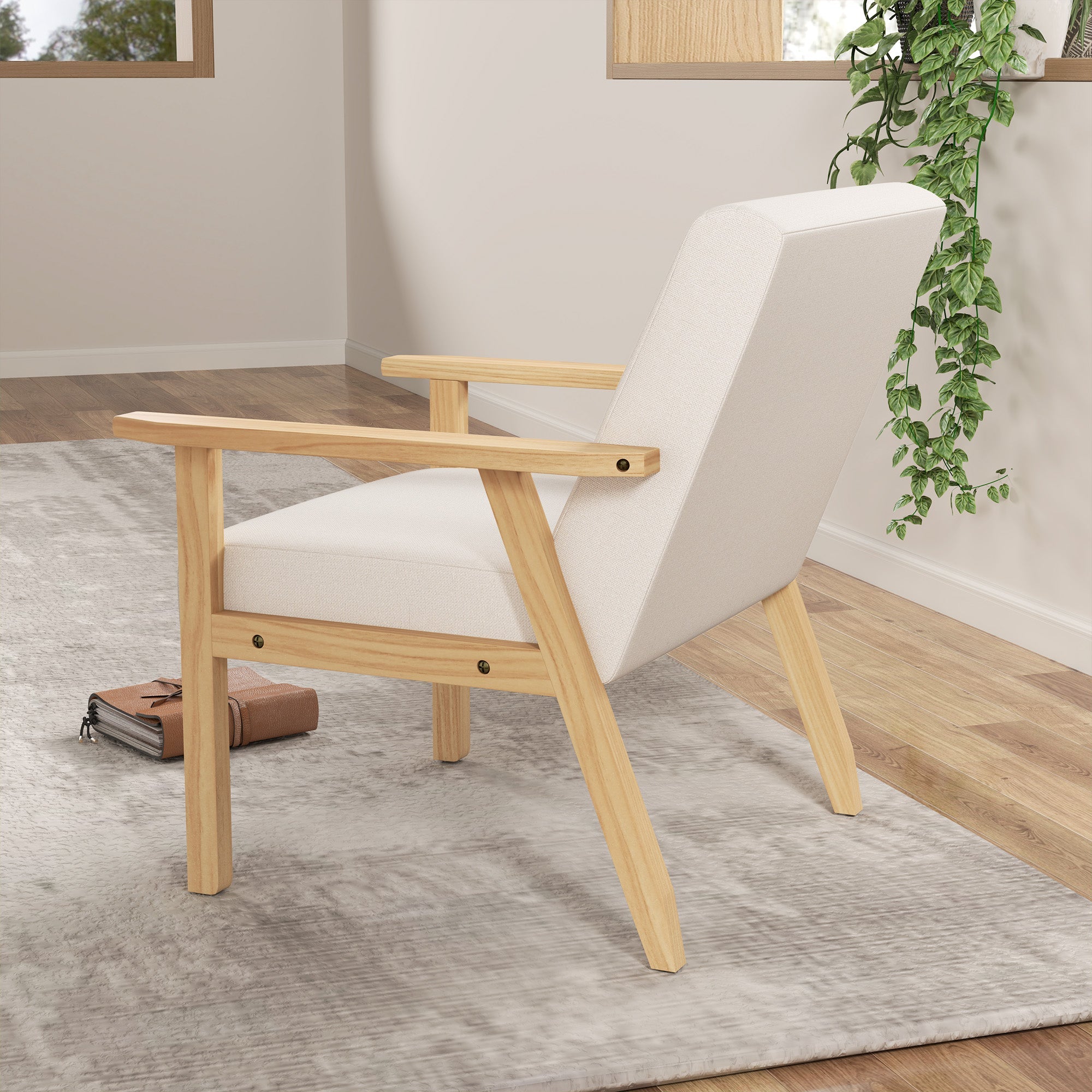 Loungesessel mit Armlehnen, Esszimmer, entspannend, gepolstert, Cremeweiß