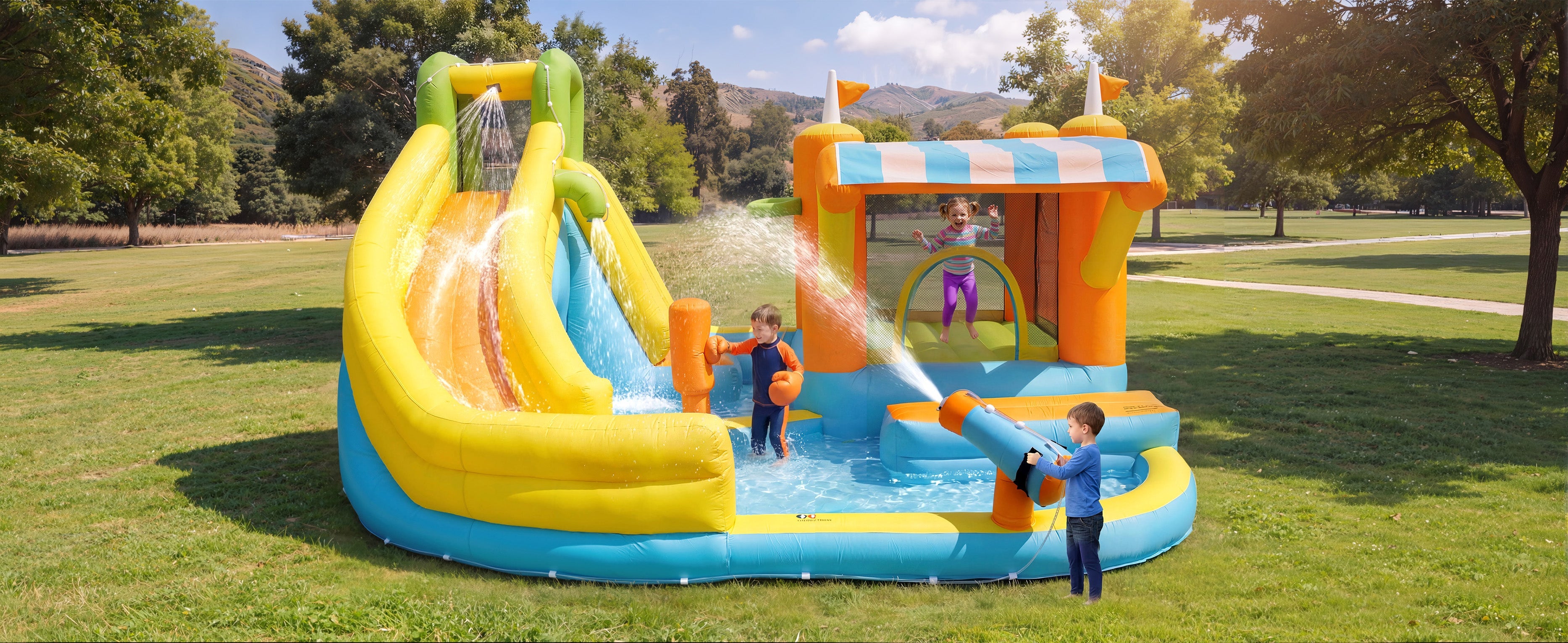 Inflatable Bouncy Castle Water Park with Slide, Pool and Blower, 433x375x165cm, Multicolor Outdoor Garden Toy