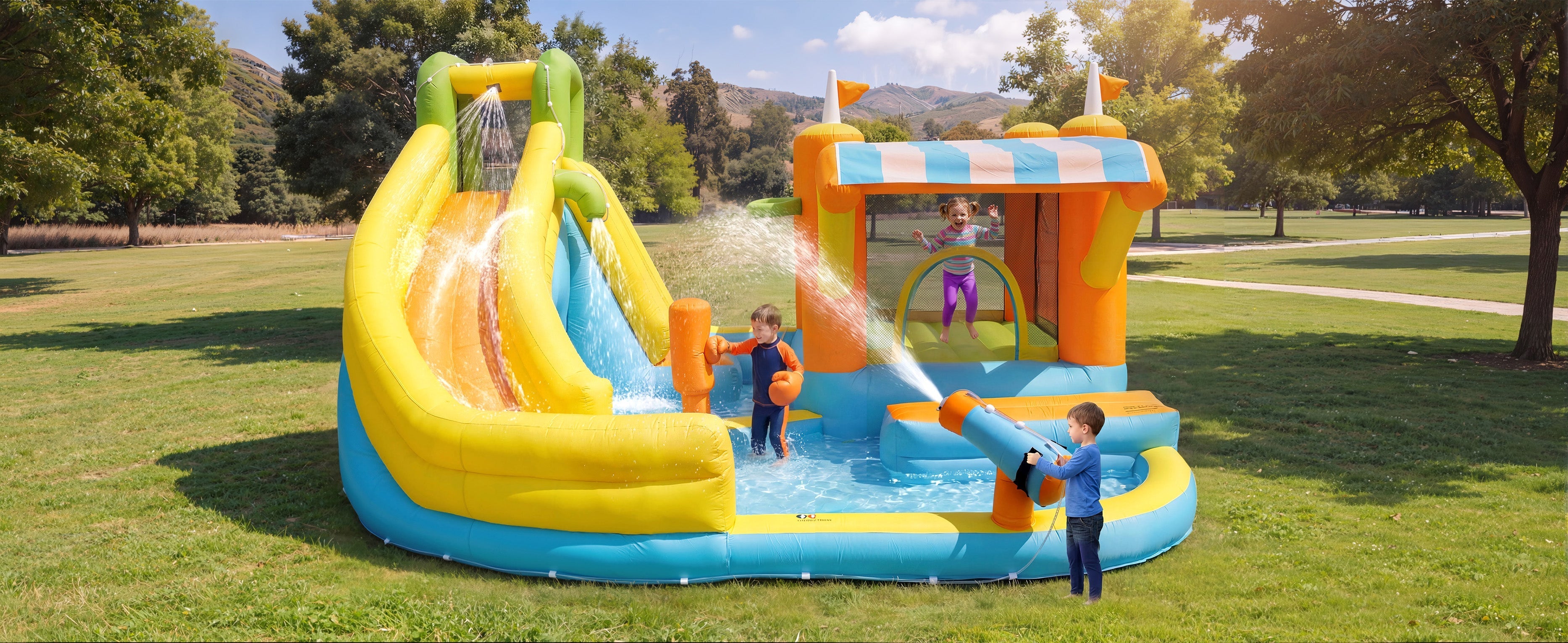 Inflatable Bouncy Castle Water Park with Slide, Pool and Blower, 433x375x165cm, Multicolor Outdoor Garden Toy