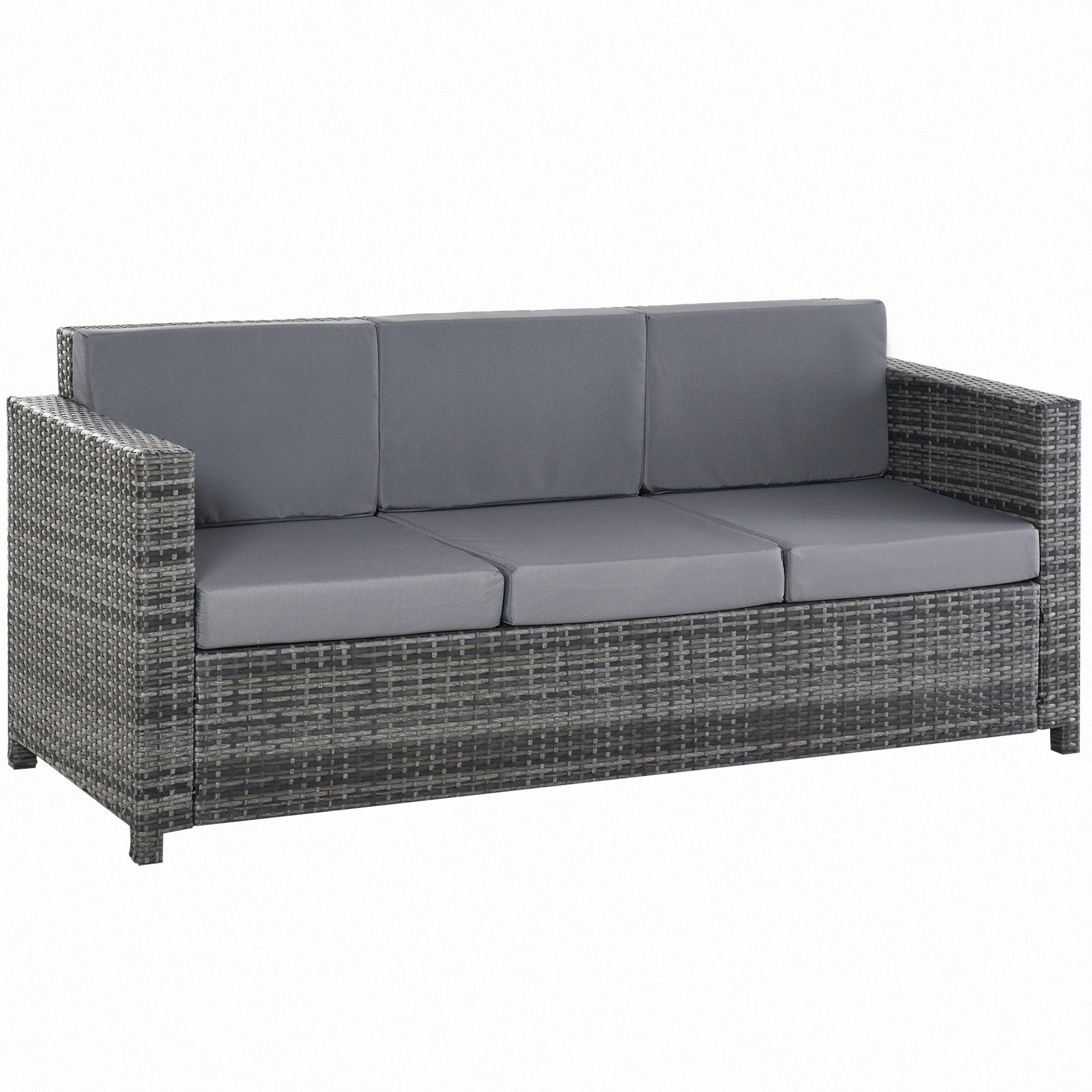 Poly Rattan Garden Lounge Sofa, 3-Seater with Cushions, Grey Metal & Polyester