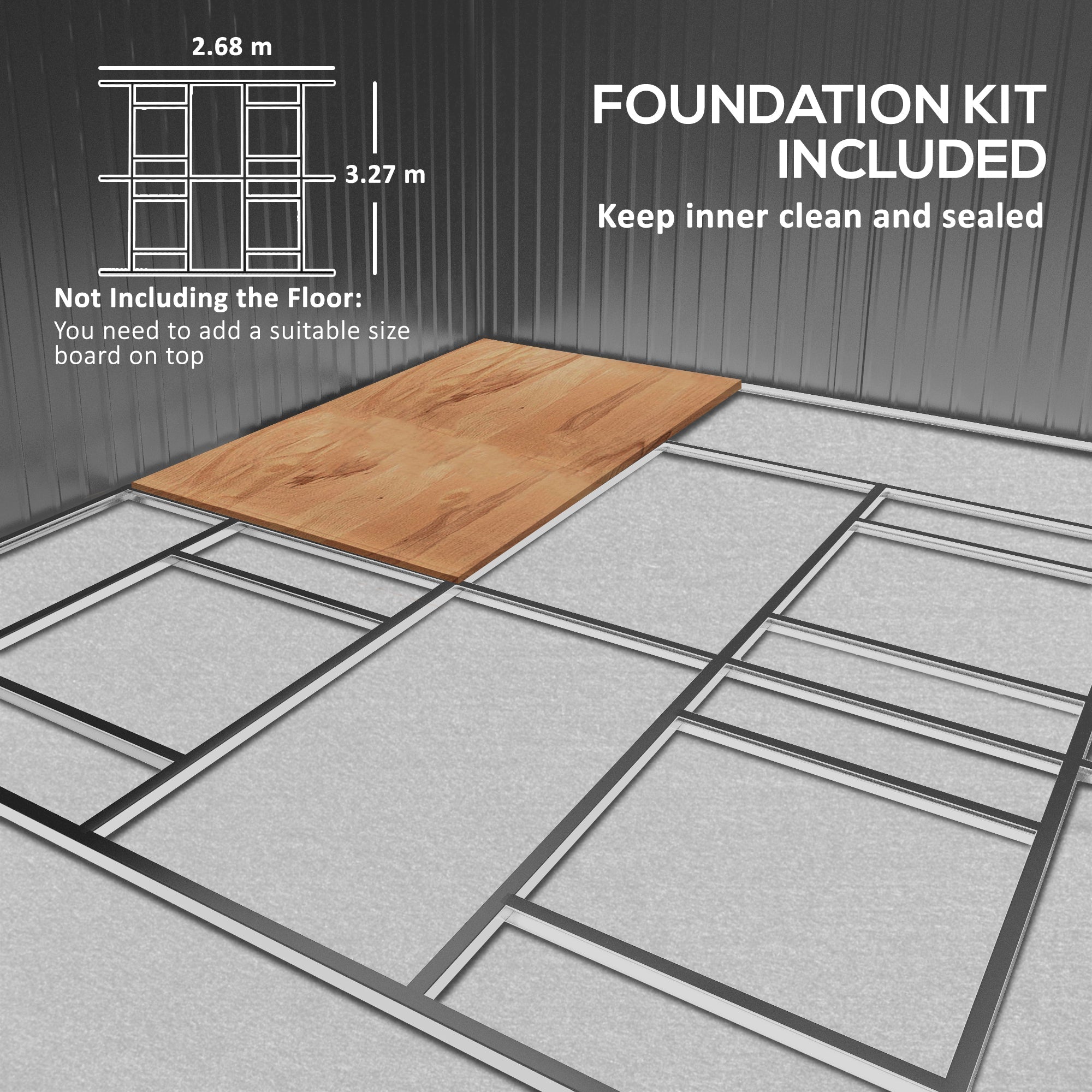 Large Garden Shed, Metal with Foundation Kit and Ventilation, Light Grey