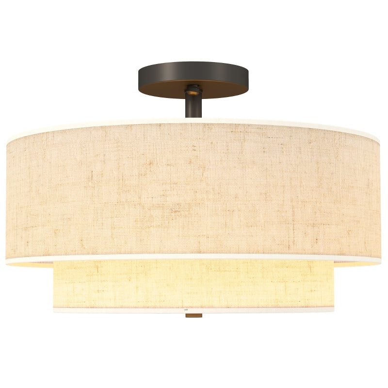 Ceiling Lamp, Double Shades, Pendant Light, Linen Look, Cream White