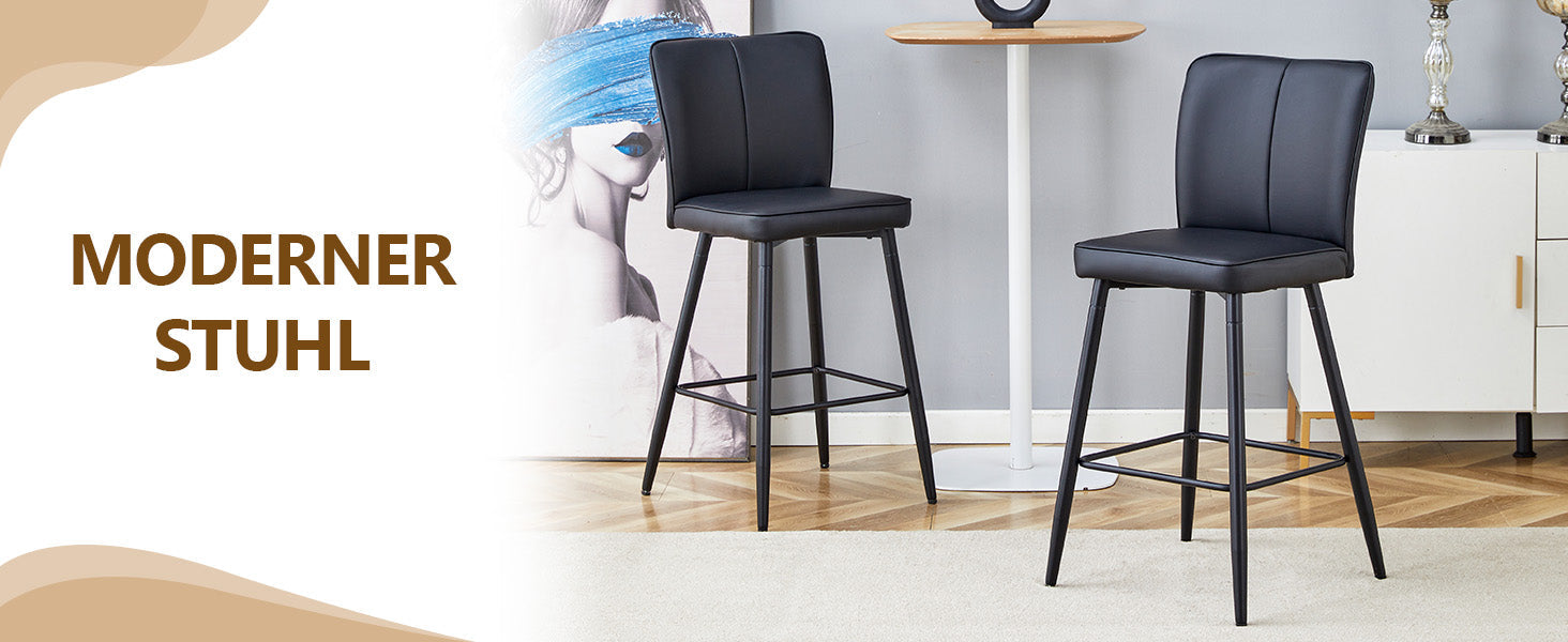 Bar Stools 2-Piece Set 101cm High Ergonomic Backrest Black PU