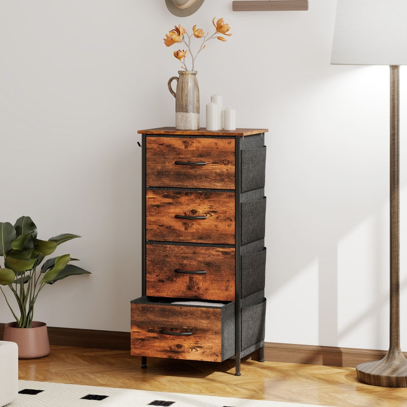 Chest of Drawers, Four Fabric Drawers, Rustic Brown