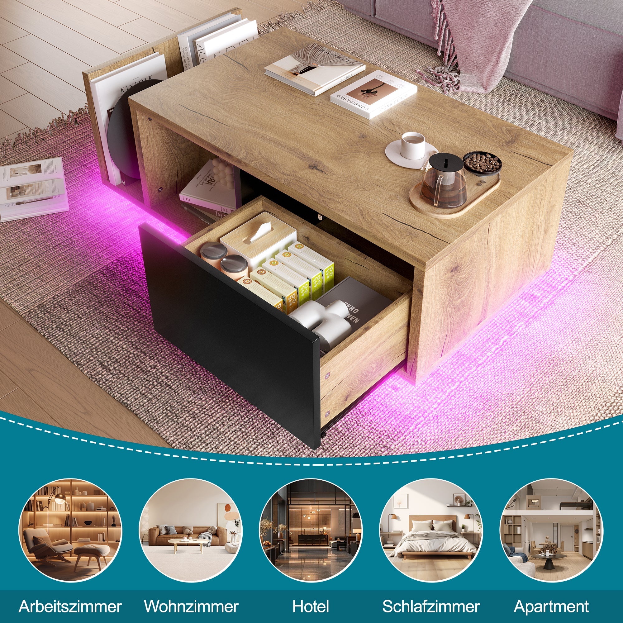 Retro Sideboard, Room Divider with LED Lighting, Wood-Metal Design