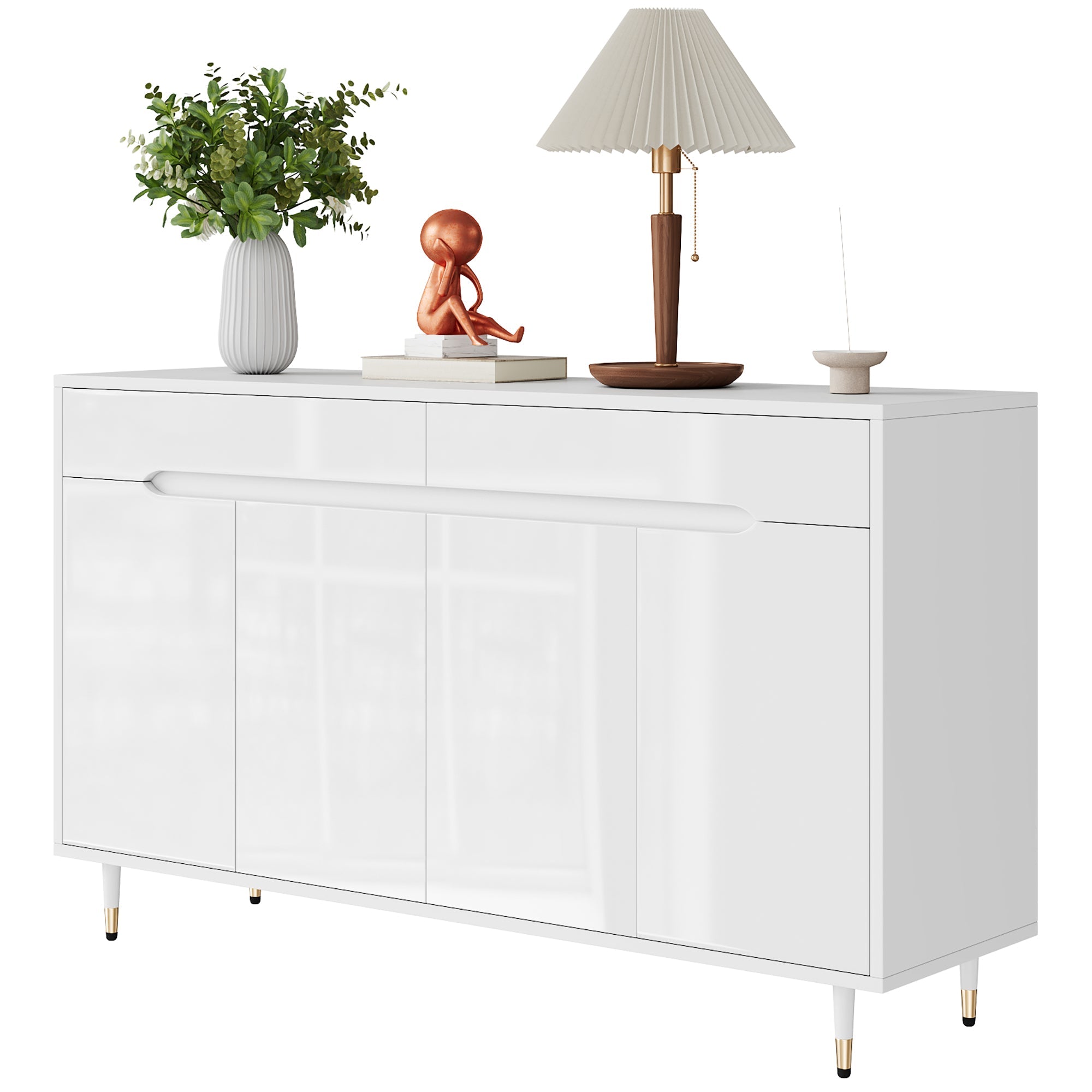 Modern Shoe Cabinet, 2 Doors 2 Drawers Adjustable Shelves, Gold Legs
