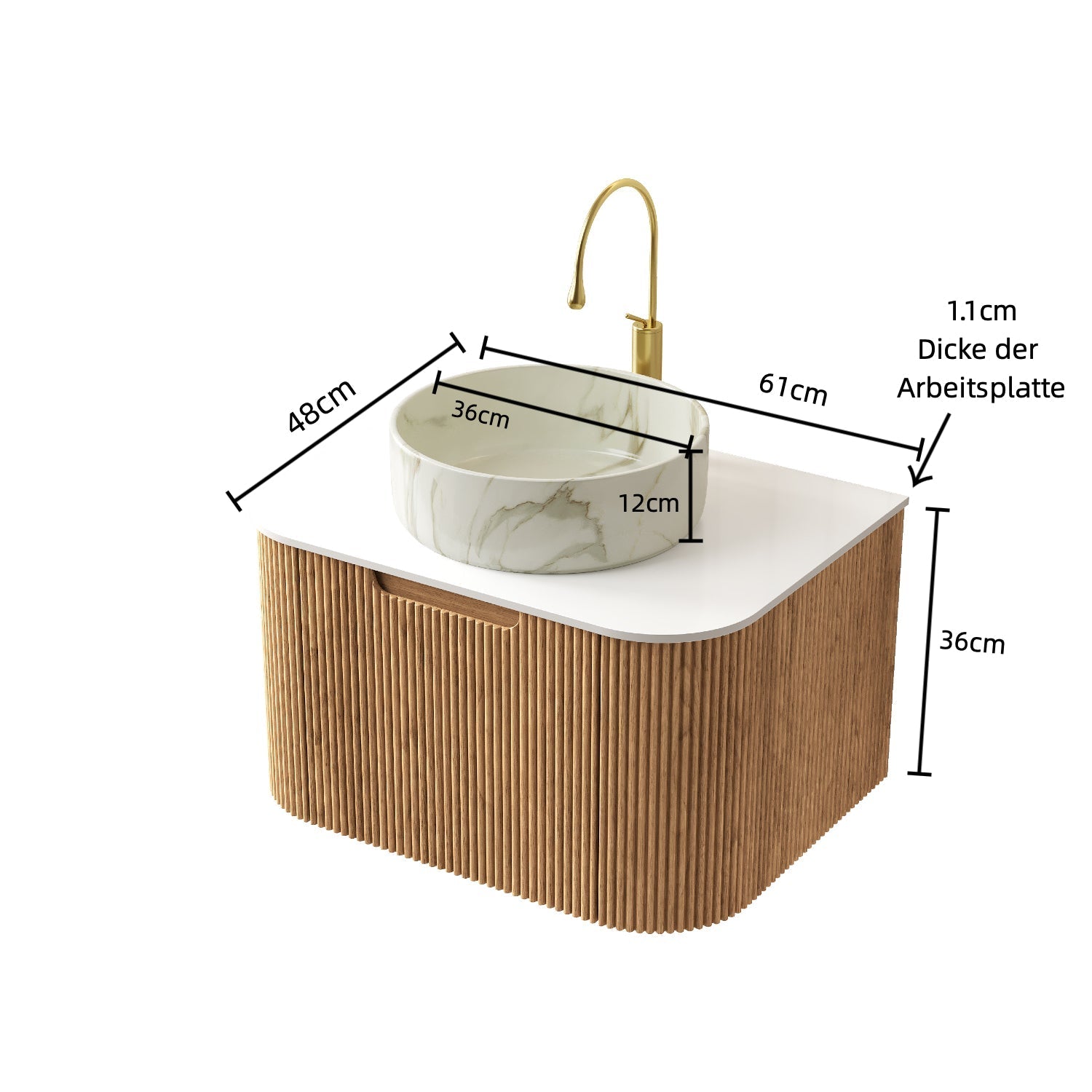 DINA 61cm Wall-Mounted Bathroom Vanity Unit with Ceramic Basin, Plywood, Natural Wood