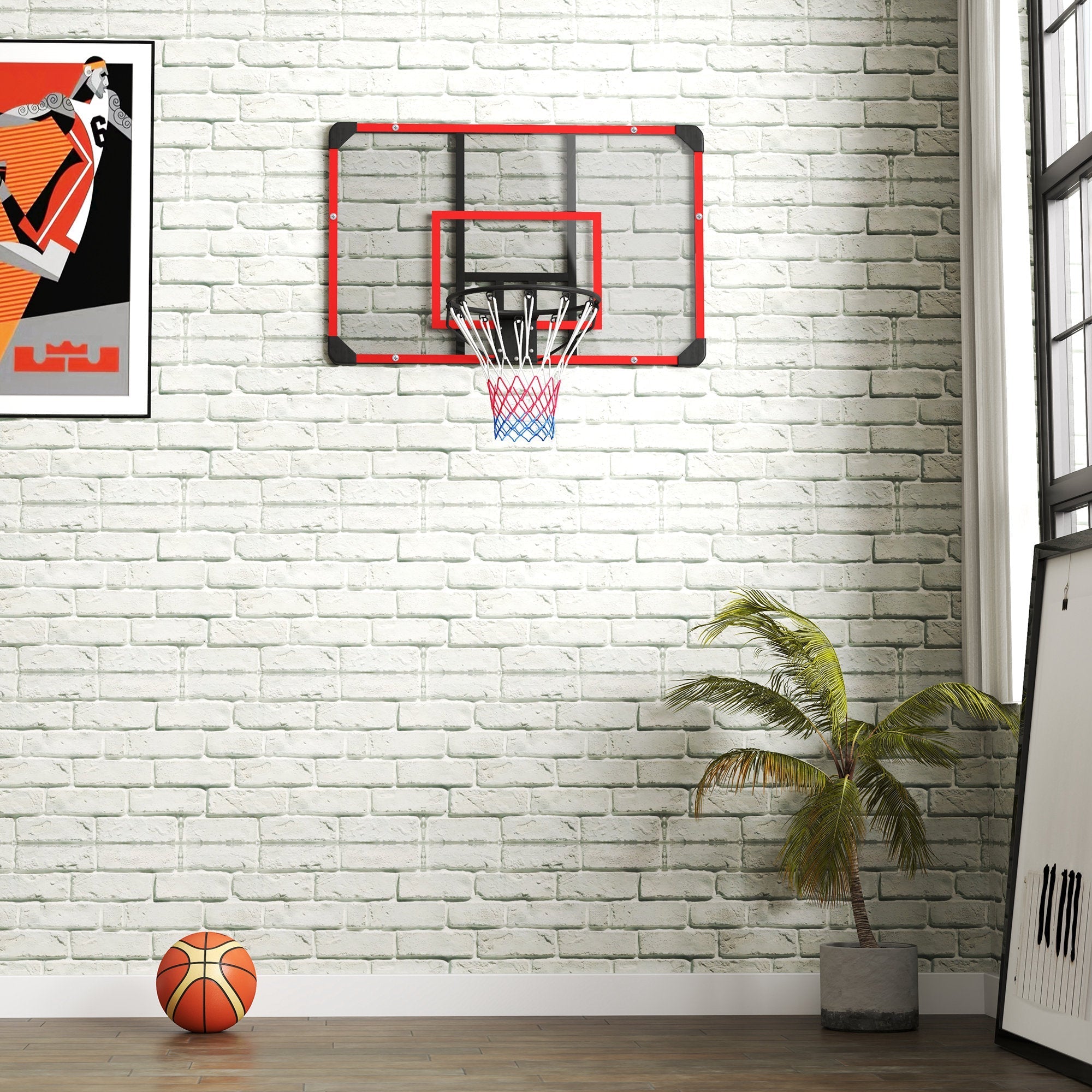 Basketballkorb, Wandmontage Außen-Backboard, Stahl Rot