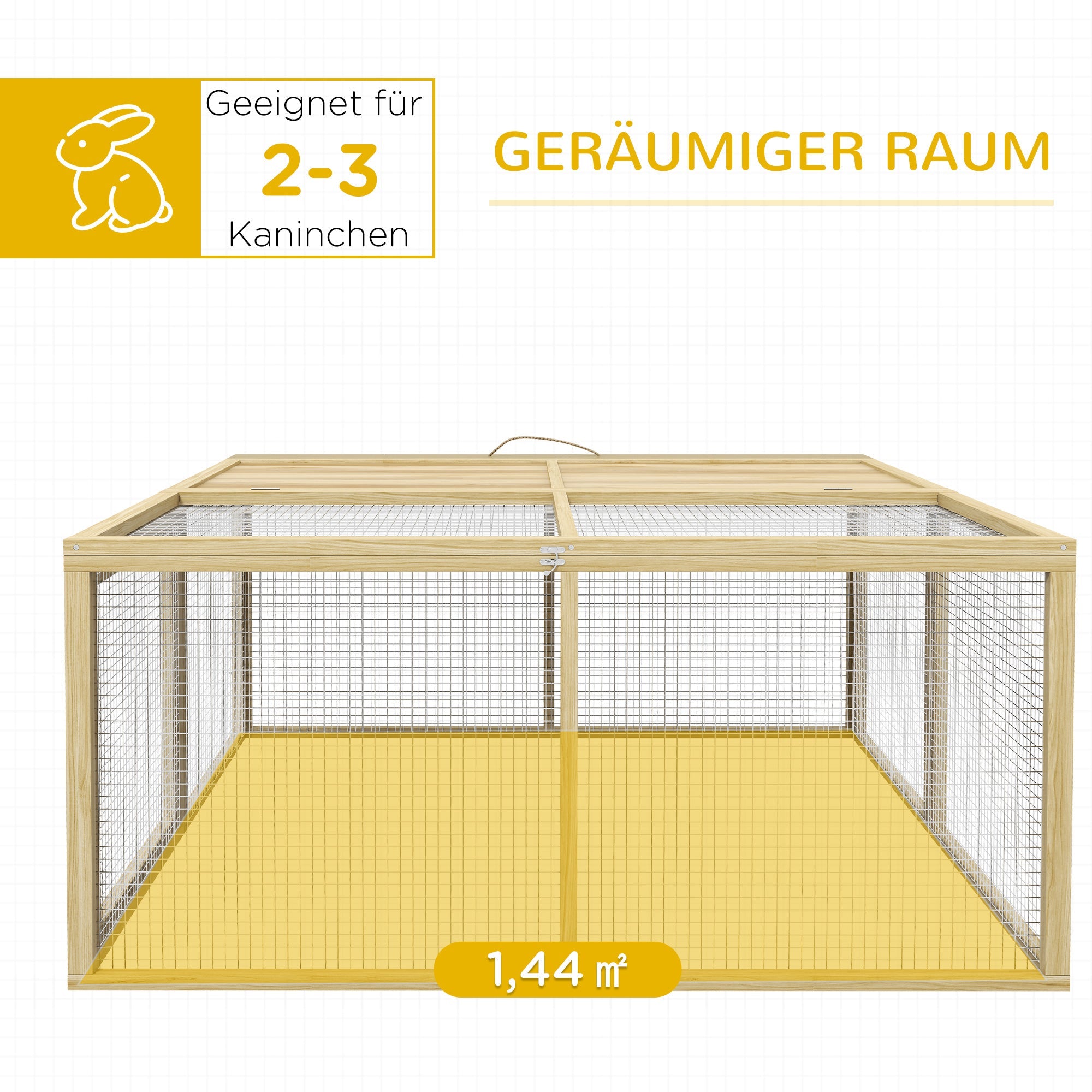 Wooden Rabbit Hutch, Foldable Outdoor Run with Roof, Natural Wood