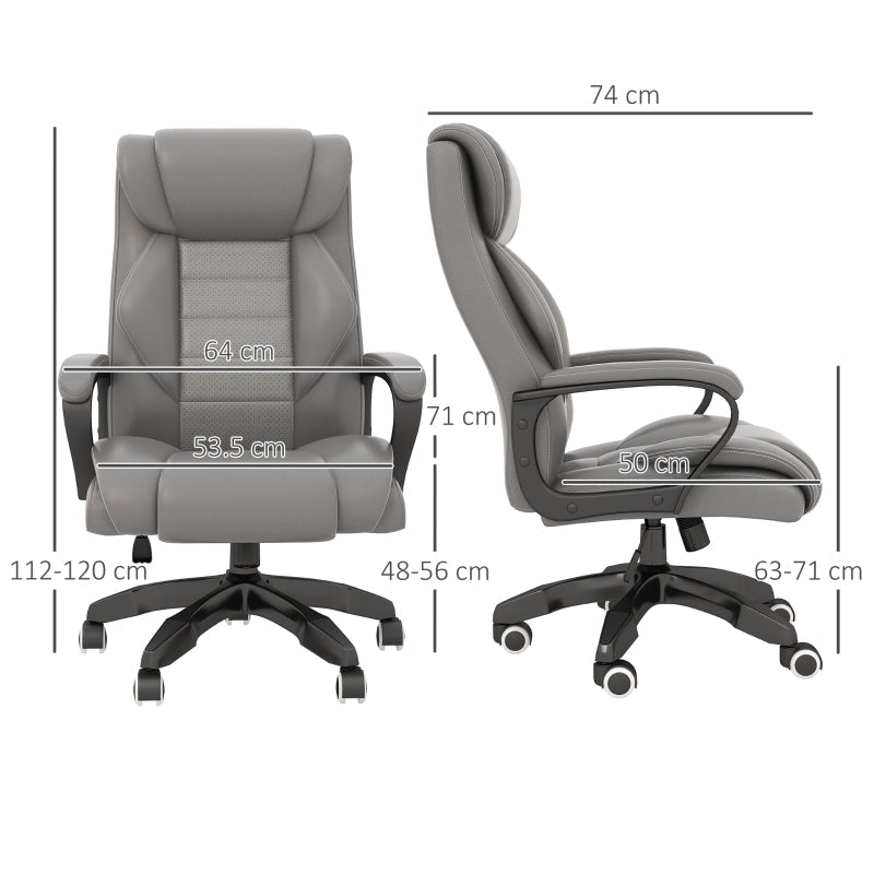 Office Chair, 6-Point Massage, Back Heat, Tilt Function, Grey PU Leather