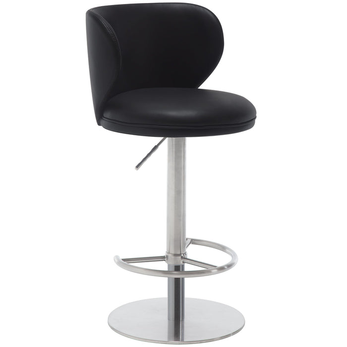 Bar Stools Modern Leather Swivel Adjustable Height Backrest - Black Titanium Stainless Steel
