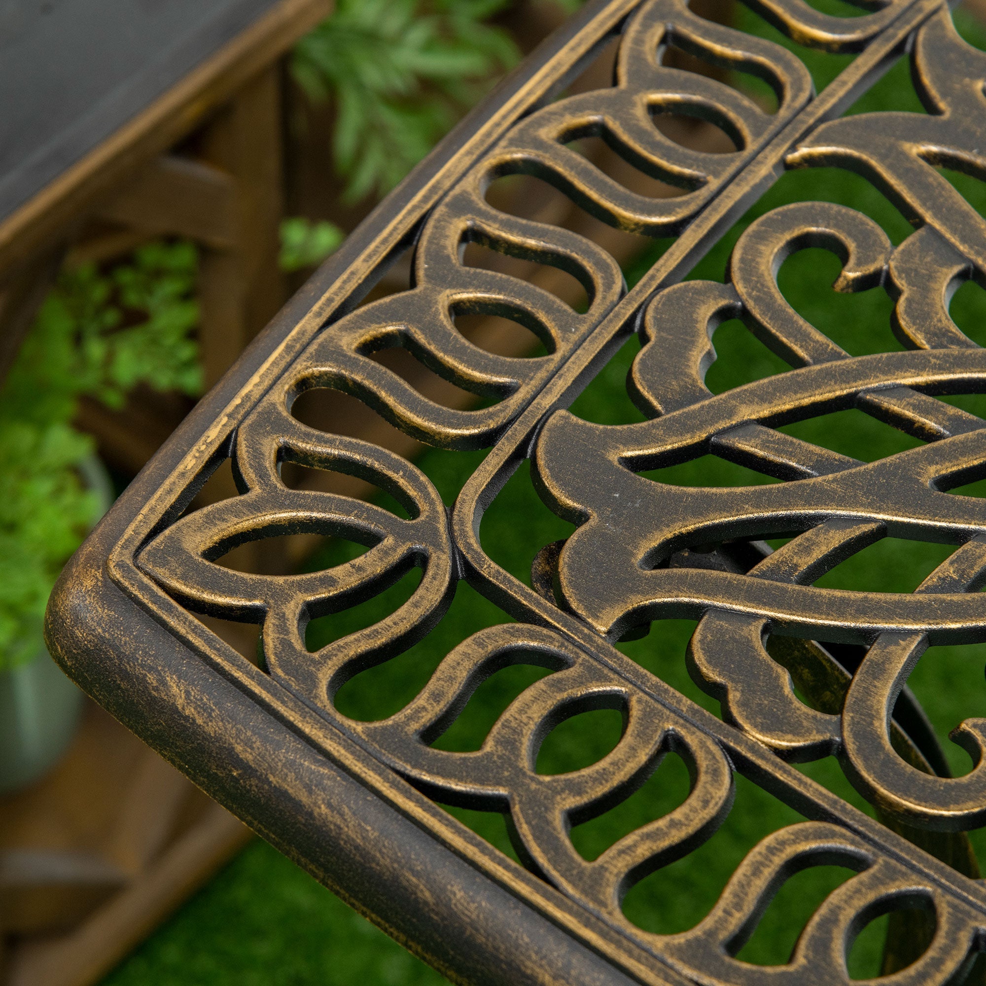 Side Table/Patio Table 54x54x52.5cm Parasol Hole Aluminum Frame Bronze