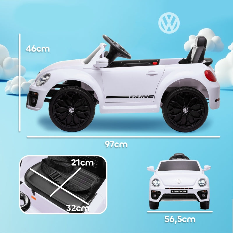 AIYAPLAY Electric Ride-On Car, VW Beetle, 3-5 km/h, with remote control and music, white