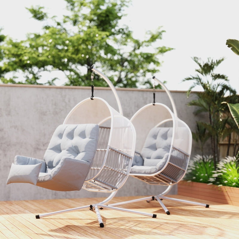 Hanging Egg Chair Swing Hammock with Stand, Cushions, Adjustable Height Steel Frame, Light Grey