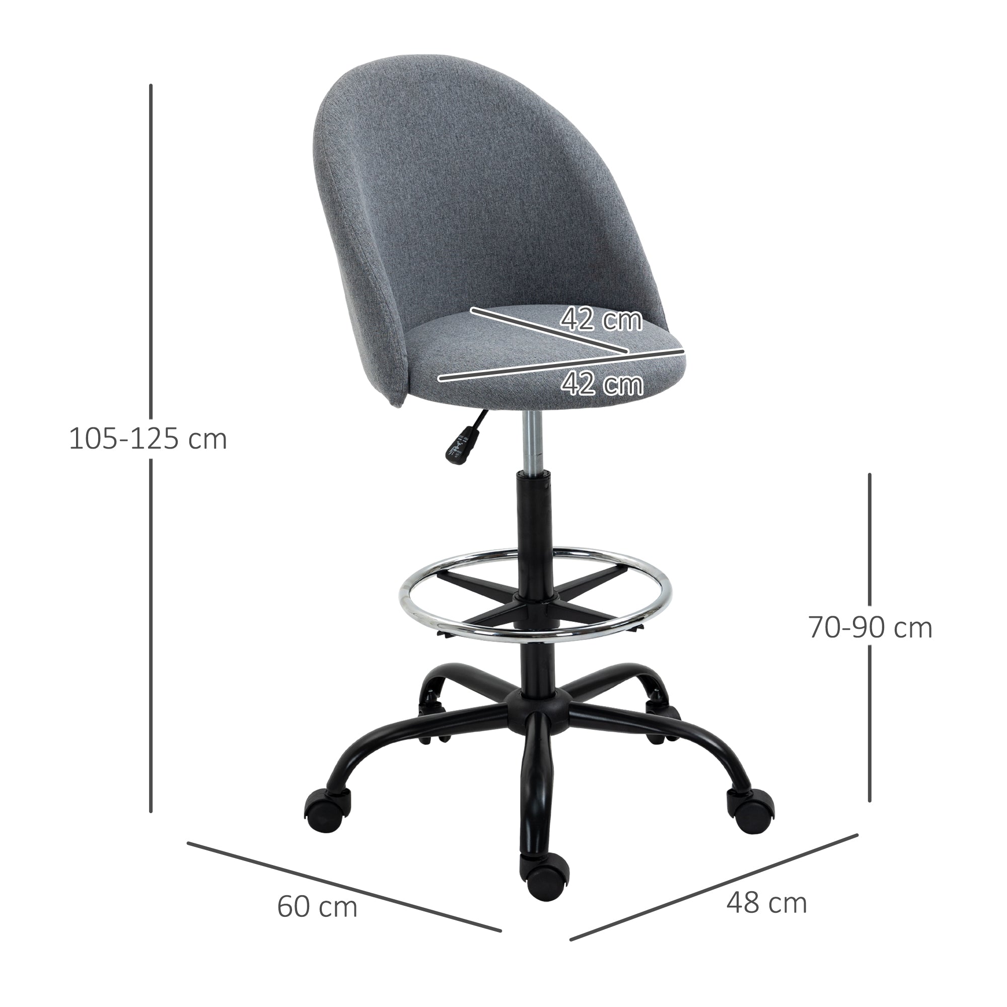 Ergonomic Drafting Chair Adjustable Height 360° Swivel Grey