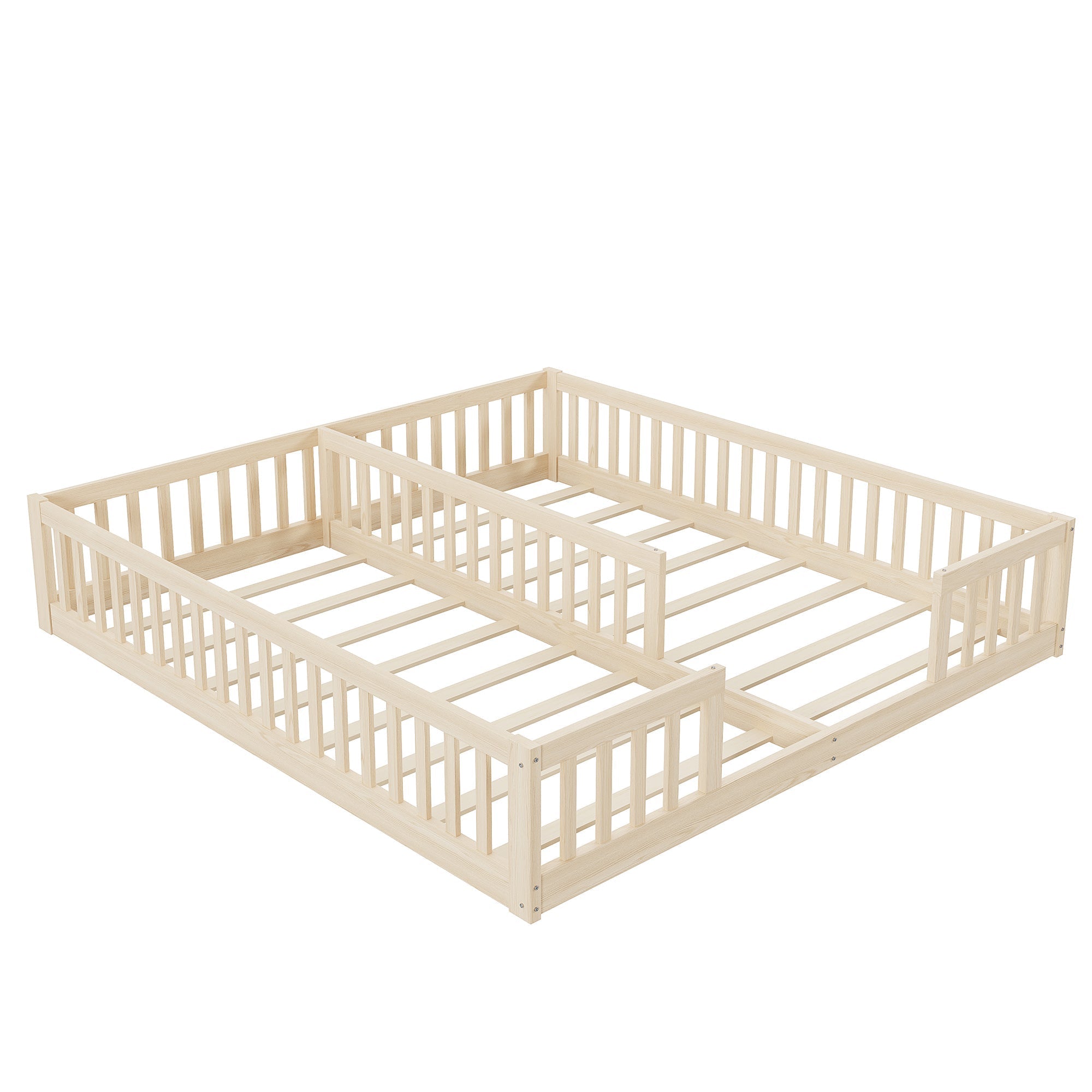 Panel Bed with Guardrails and Slatted Base, 90 x 200 cm, Pine Wood Natural
