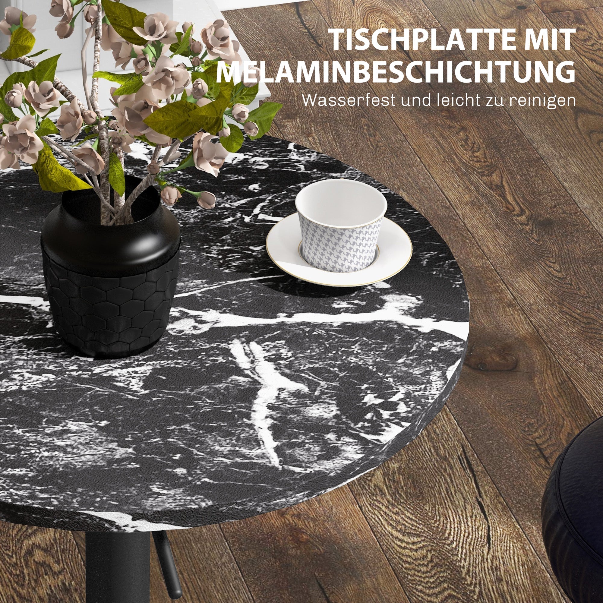 Bar Table Round Dining Table Marble Look Black