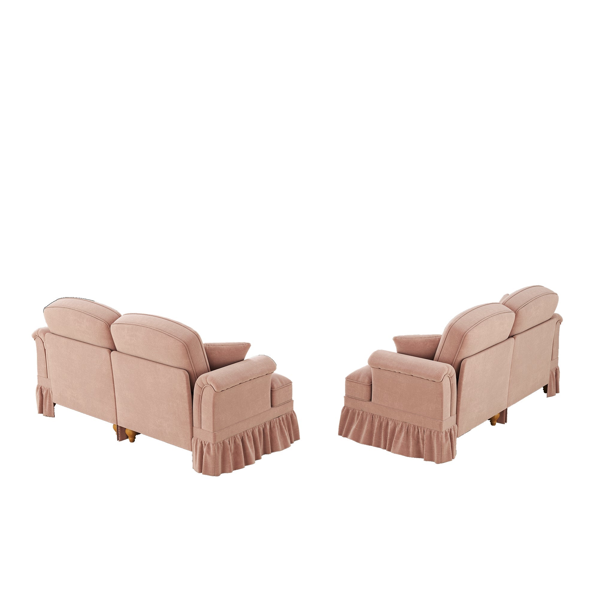 L-Shaped 2-Seater Sofa Mid-Century Movable Ottoman Chenille - Pink