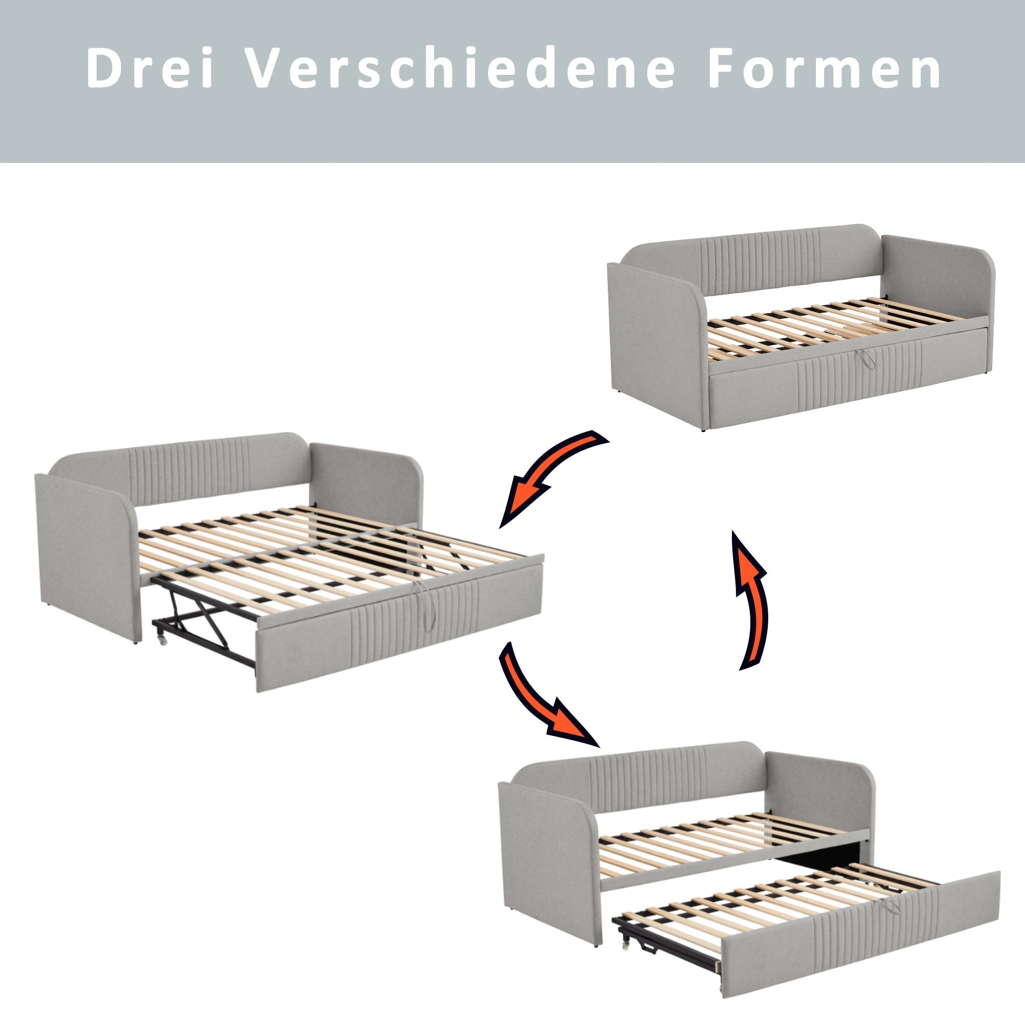 Upholstered Bed, Pull-Out Sofa Bed with Slatted Frame, Multifunctional, Light Grey Linen
