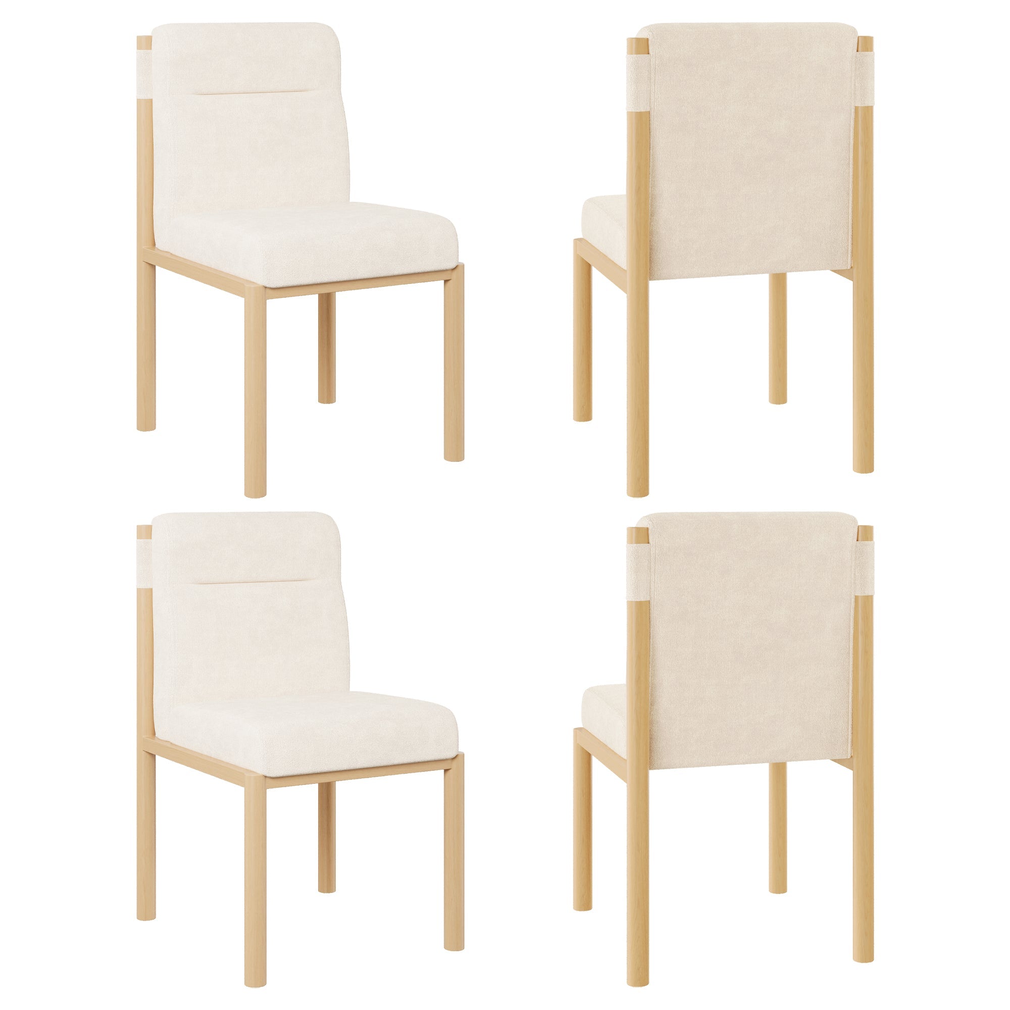 Dining Chairs Set of 4 Oak-Effect Frame Padded Sherpa Beige